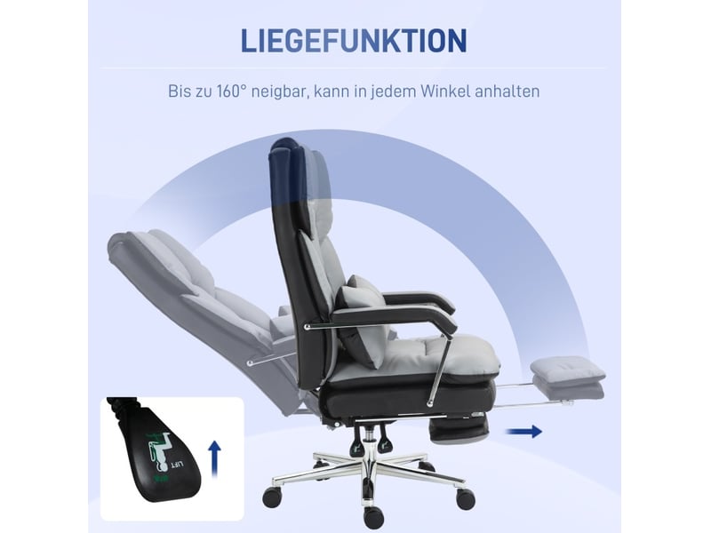  Chaise de bureau ergonomique réglable gris clair et noir, inclinable à 160° avec repose-pieds extensible  - Conforama E