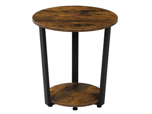 Table d'appoint ronde 50x50x53 cm avec 2 niveaux métal bois marron