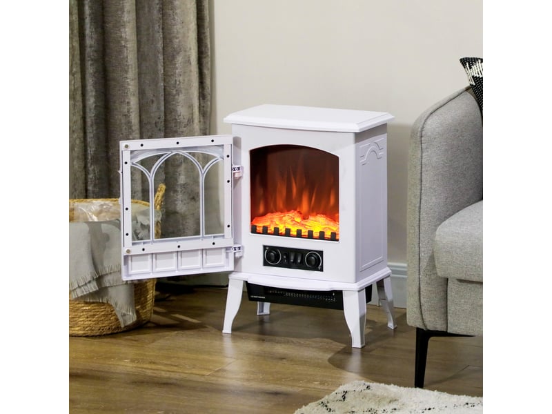  Cheminée électrique avec chauffage, effet flamme led, cheminée décorative, blanche  - Conforama C