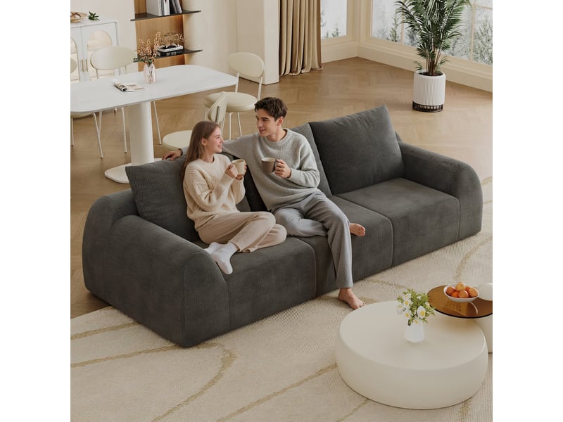  Canapé compressé 3 places, 257 x 95 x 85 cm, mousse haute élasticité, sans montage, tissu chenille, gris foncé  - Conforama E