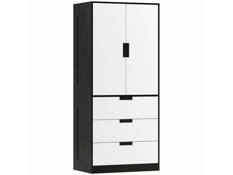  Armoire 2 portes et 3 tiroirs, armoire moderne avec penderie, pour chambre, noir et blanc  - Conforama A