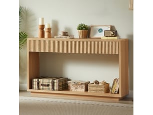 Console d'entrée moderne 150x35x85 cm à 2 tiroirs, coloris chêne clair