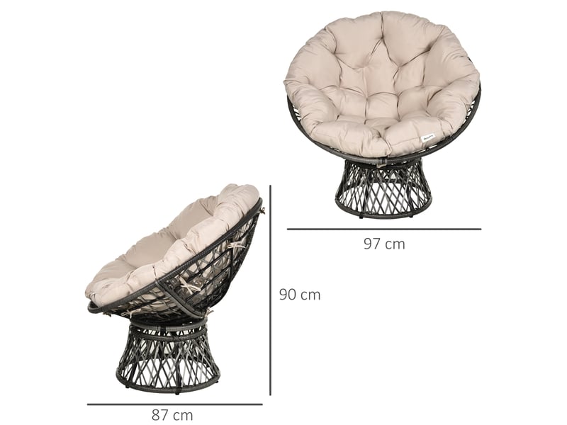 Fauteuil rond de jardin fauteuil papasan pivotant grand confort ø 97 x 90h cm grand coussin fourni polyester résine tressée crème - Conforama C