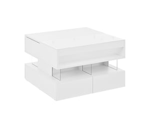 Table basse relevable avec 2 tiroirs et niches, led 16 couleurs, plateau en verre, pour salon, blanc - uvrion