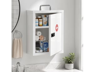 Armoire à pharmacie murale 32x14x38 cm – blanche – serrure à code, rangement 3 niveaux en acier