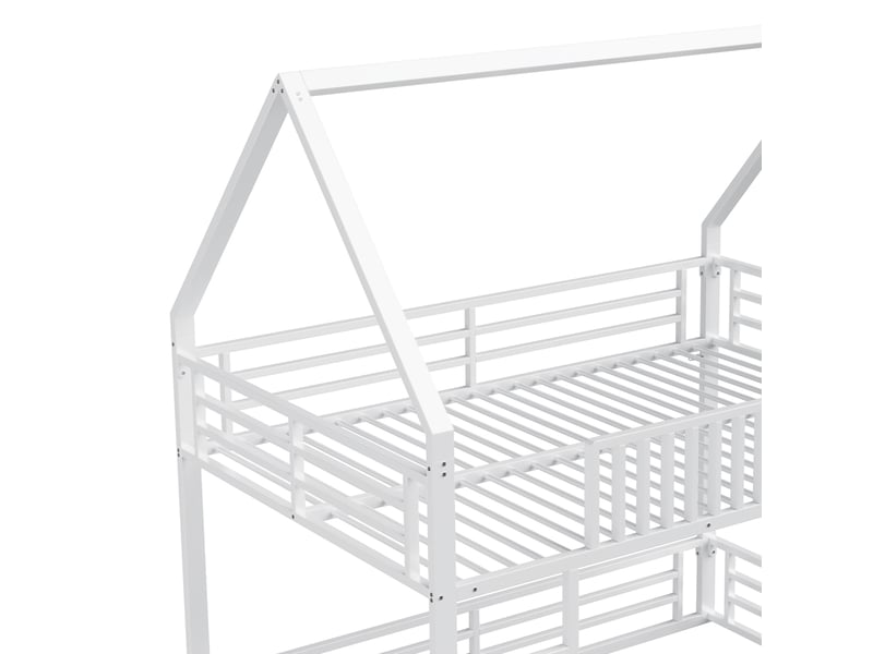  Lit cabane 140x200 avec barrière de sécurité et éclairage led 7 couleurs en métal blanc sans matelas  - Conforama E