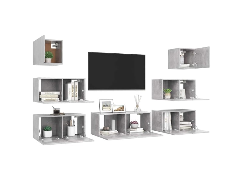  Ensemble de meubles tv - banc tv - meuble de rangement 7 pcs gris béton bois d'ingénierie  - Conforama C