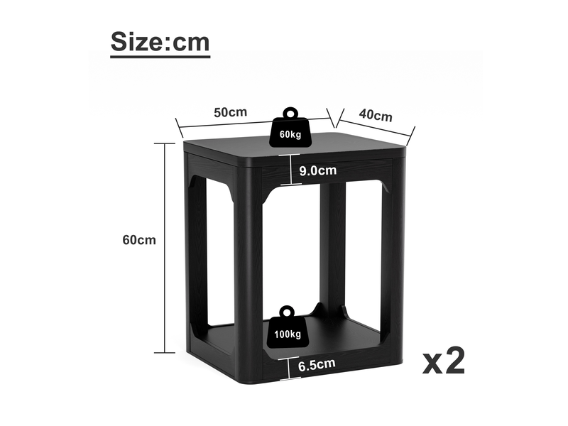  Tables de chevet lot de 2 avec double niveau de rangement, finition noire mate, pour chambre, salon ou bureau, en mdf  - Conforama E