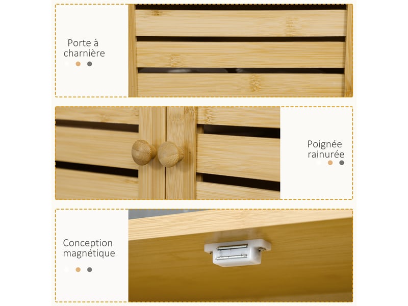  Étagère de toilettes meuble de salle de bain dessus toilette wc avec placard 2 portes et ouverte étagère 60 x 23 x 173 cm bambou  - Conforama R