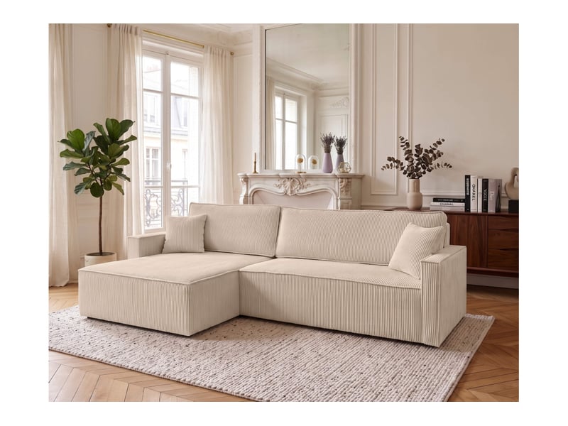  Farah - canapé d'angle max réversible et convertible 5 places accoudoirs slim en velours côtelé  - Conforama B