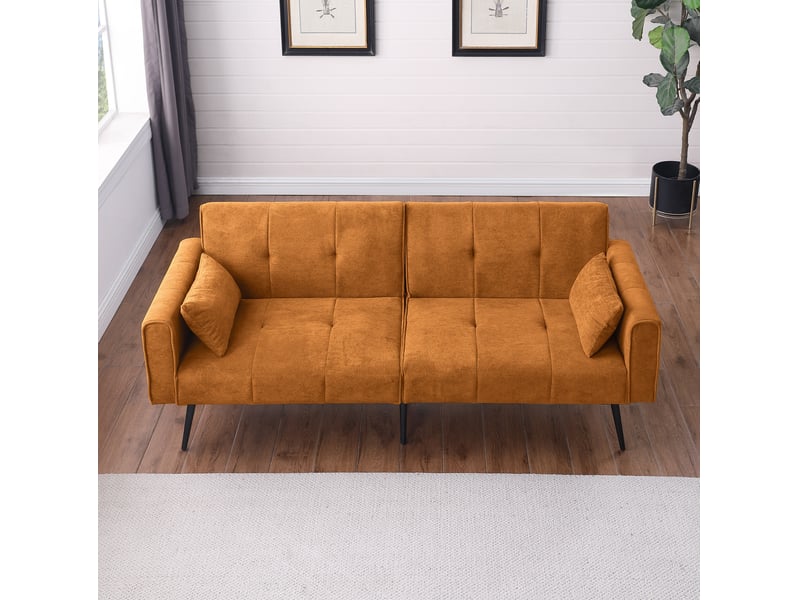  Canapé-lit 3 places modenvie pliable et modulable en velours côtelé orange 175 x 71 x 71 cm  - Conforama D