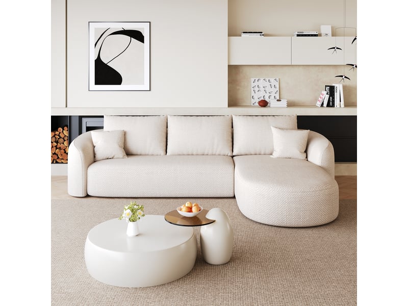 Canapé d'angle modulable 3 places en chenille blanc, 266 x 168 x 85 cm, méridienne droite, sans armature, sans montage, livré compressé, pour le salon CARDUME ESTIVAL - Conforama B