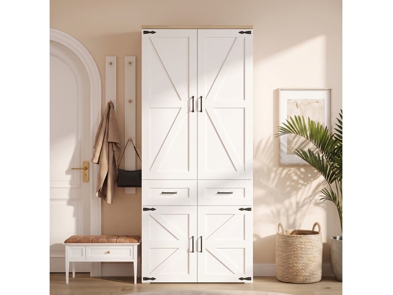  Armoire modenvie 4 portes 90 x 50 x 200 cm avec 5 tiroirs et 2 tringles mdf blanc  - Conforama E