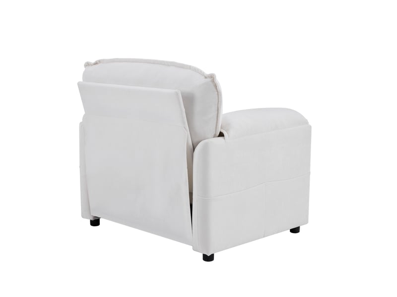  Canapé droit fixe 1 place en velours côtelé blanc avec 2 poches latérales, style vintage pour votre salon  - Conforama D