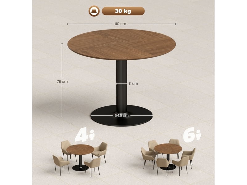 Table à manger ronde 110 cm – marron décor bois – 6 personnes, pied central acier, charge maximale 30 kg - Conforama C