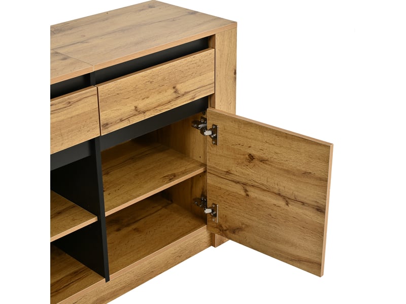 Buffet 135x35x70 cm, avec 3 tiroirs et 3 portes, rangement modulable, bahut salon, salle à manger, aggloméré naturel - Conforama E