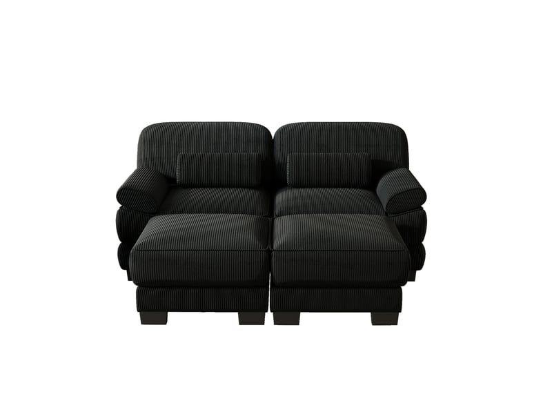  Canapé droit 2 places avec 2 poufs en velours côtelé noir  - Conforama E
