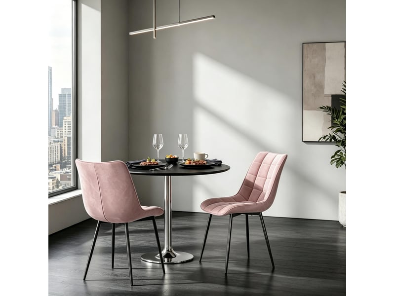 Chaise de salle à manger, lot de 2 avec assise rembourrée, dossier ergonomique et patins antidérapants en velours rose - Conforama E