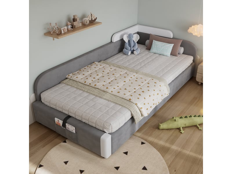  Lit coffre rembourré 90x200cm coloris gris velours lit enfant gris - Conforama D