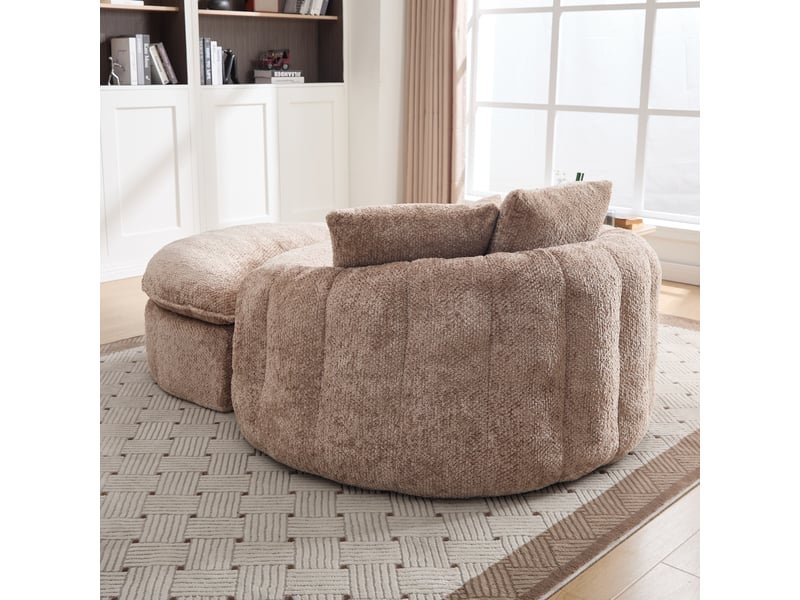 Fauteuil rond modulable avec accoudoirs doubles et coussins pour salon, assise en mousse, tissu polyester café - Conforama E