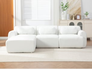 Canapé 3 places boneless en chenille – canapé d'angle, assise profonde et confortable, 71 x 177 x 271 cm, blanc