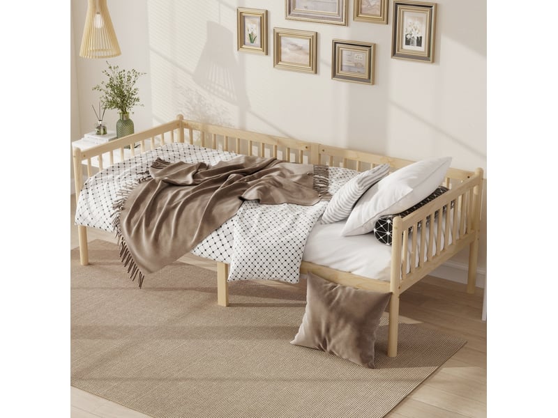  Lit de jour 90x200 cm à 3 côtés barrières coloris bois naturel  - Conforama D