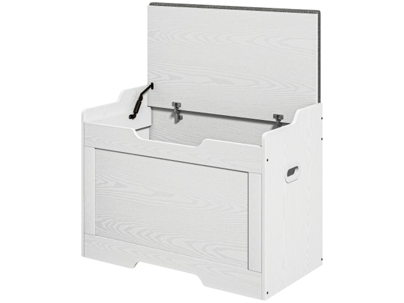  Coffre de rangement blanc 103 l avec couvercle, assise et coussin amovible, pour salon et chambre  - Conforama A