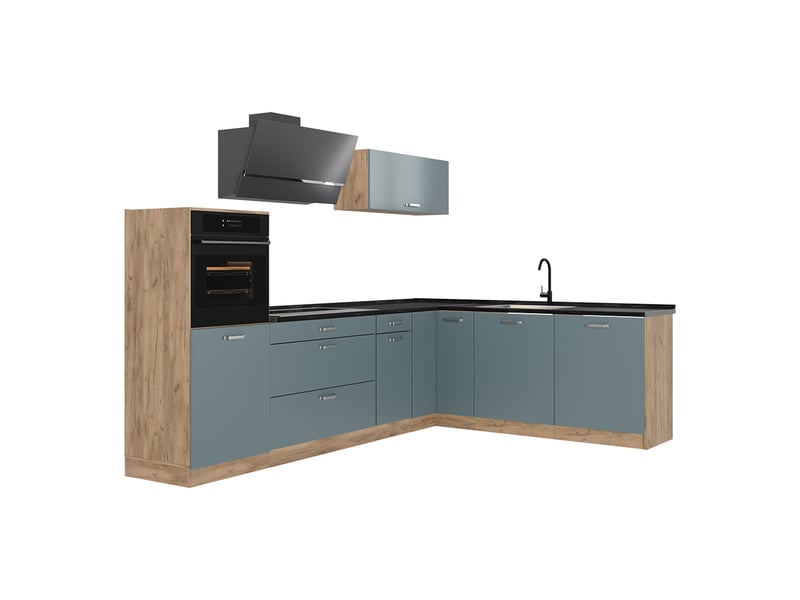  Vicco cuisine en angle, bleu-grischêne doré, 287 x cm sans plan de travail  - Conforama A