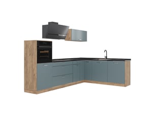 Vicco cuisine en angle, bleu-grischêne doré, 287 x cm sans plan de travail