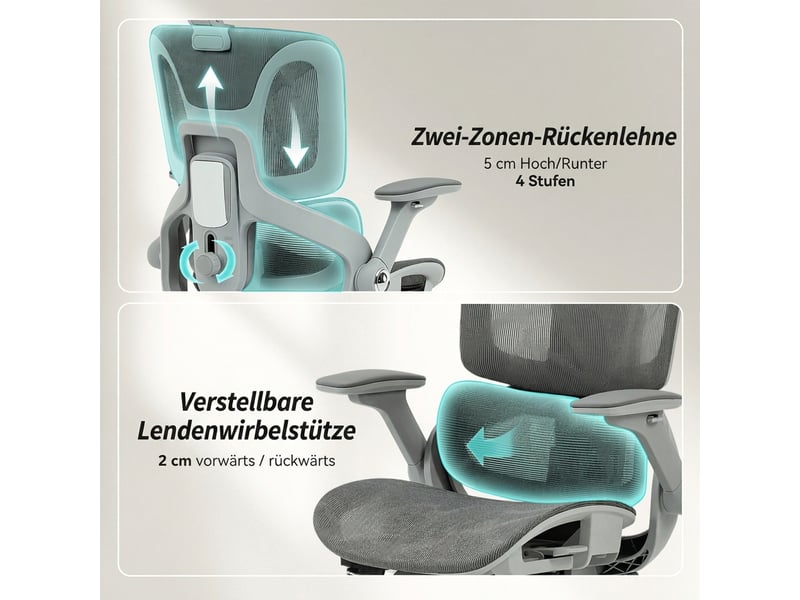 Fauteuil de bureau avec repose-pieds et accoudoirs 4d en maille gris 74x67x132 cm  - Conforama E