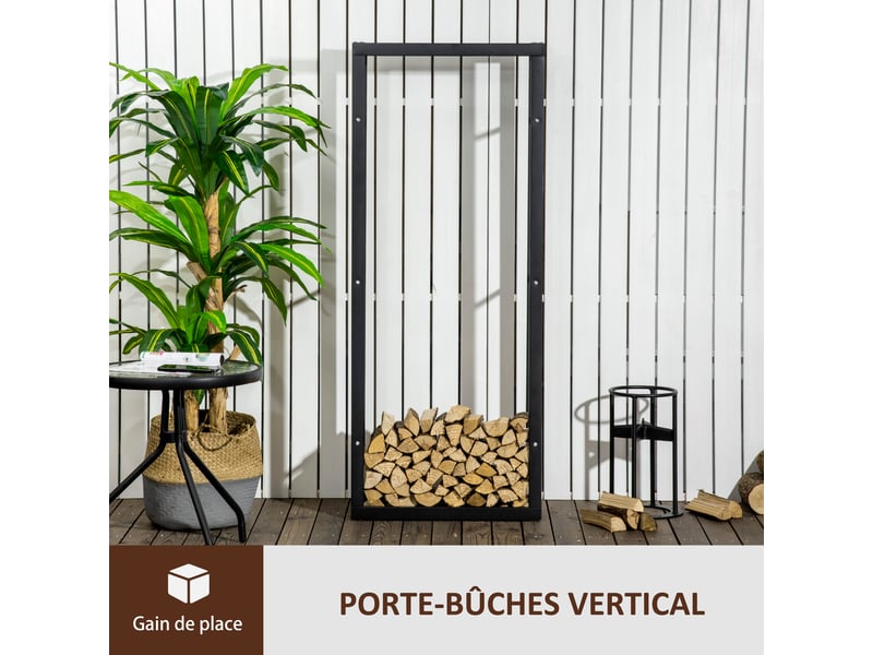  Porte-bûches métal noir, capacité 100 kg, 60 x 25 x 150 cm, intérieur et extérieur  - Conforama R