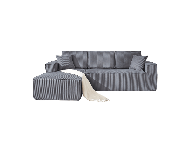  Canapé d'angle modulable en l 2 places 235 x 128 x 60 cm avec chaise longue, confort et doux, velours côtelé, gris  - Conforama A