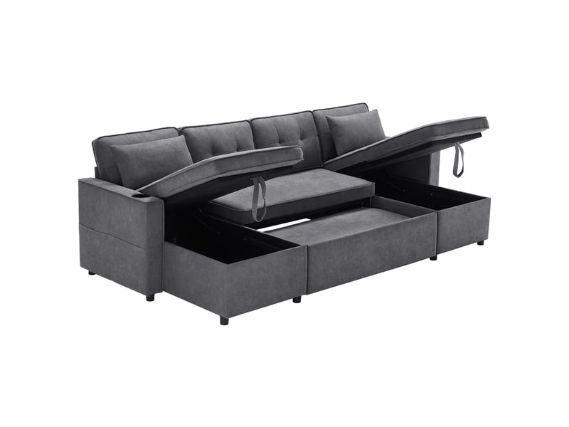  Canapé-lit en u convertible en tissu aspect lin, avec porte-gobelet et espace de rangement  - Conforama E