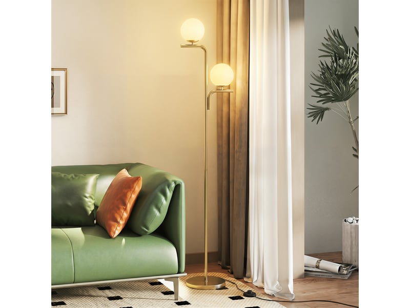  Lampadaire led, lampe moderne à 3 températures de couleur, abat-jour en verre et interrupteur au pied, doré  - Conforama C