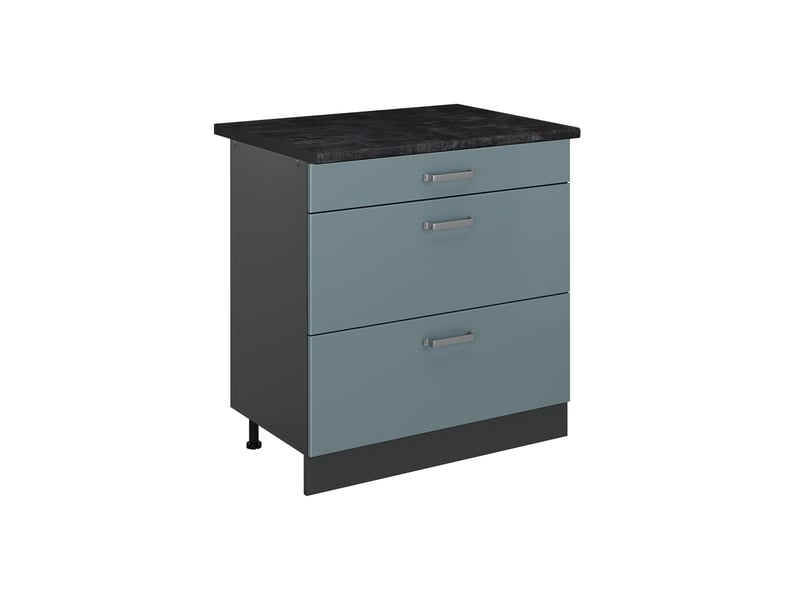  Vicco meuble cuisine, bleu-grisanthracite, 80cm avec 3 tiroirs plan de travail anthracite  - Conforama A