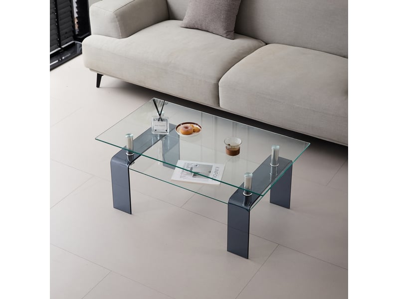  Table basse rectangulaire en verre trempé transparent, pieds en verre gris - 100 x 55 x 45 cm  - Conforama D