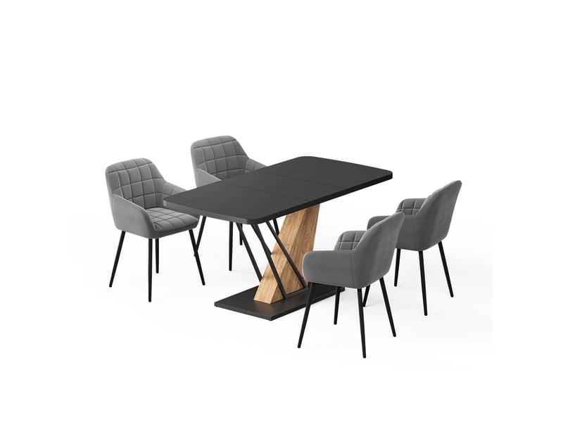  Vicco ensemble de table à manger, noirchêne de force doré, 120x80cm avec 4 chaises de salle à manger  - Conforama A