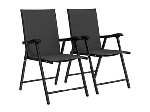 Lot de 2 chaises de jardin pliantes acier et textilène noir 58 x 62 x 97 cm