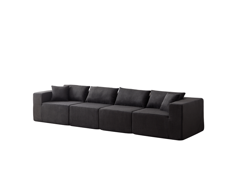 Canapé d'angle modulable 4 places en velours côtelé noir homvra  - Conforama A