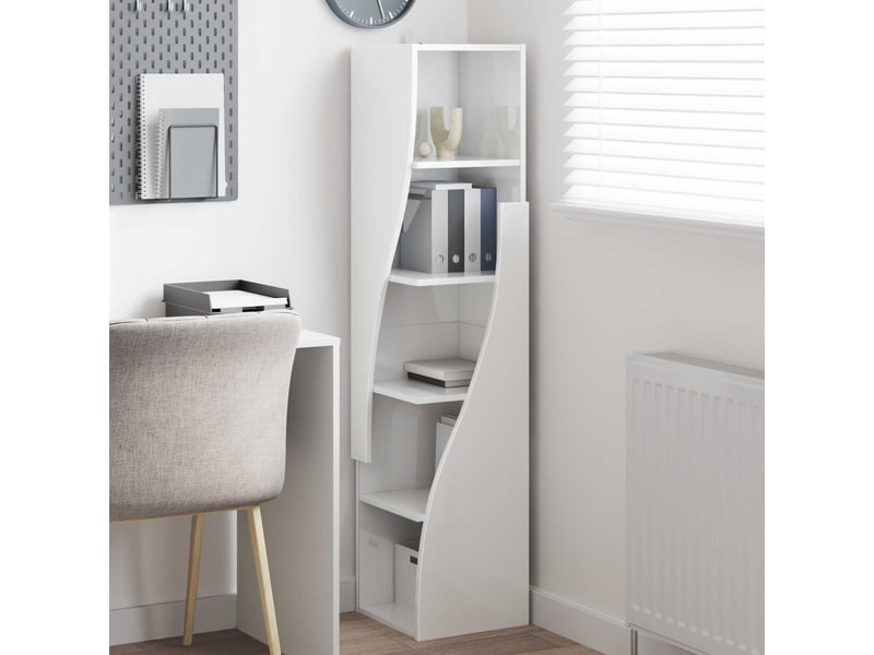  Meuble d'angle, meuble de rangement salon 32x32x140cm bois d'ingénierie blanc brillant  - Conforama D