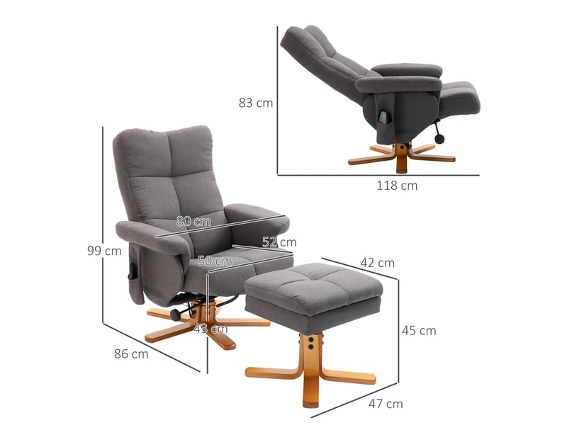  Fauteuil massant inclinable pivotant avec repose-pied 80x86x99 cm  - Conforama C
