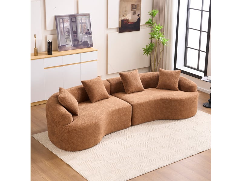  Canapé modulable tcqpz 4 places design courbe en tissu marron 275 x 115 x 63 cm sans montage  - Conforama D