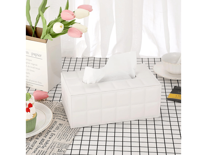  Boîte à mouchoirs rectangulaire en cuir pu - décoration élégante et raffinée - blanc  - Conforama E
