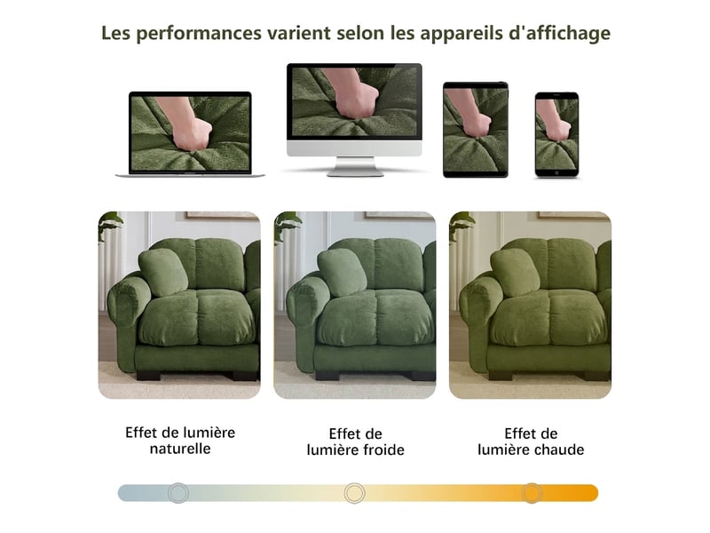  Canapé 3 places d'angle l vert en chenille avec pouf mobile - 260x149x90cm  - Conforama R