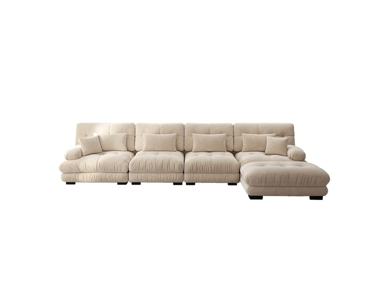Canapé 4 places d’angle panoramique en tissu marron clair, largeur 406 cm, assise profonde W3325S00048 - Conforama A