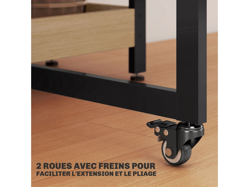 Table à manger pliante sur roulettes 4 personnes avec compartiments ouverts, pour petits espaces, chêne, salle à manger  - Conforama R