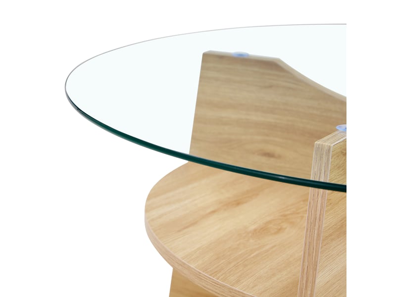  Table basse ronde en verre avec piètement en mdf pour salon ø 80 cm, hauteur 36 cm transparente bois naturel  - Conforama D