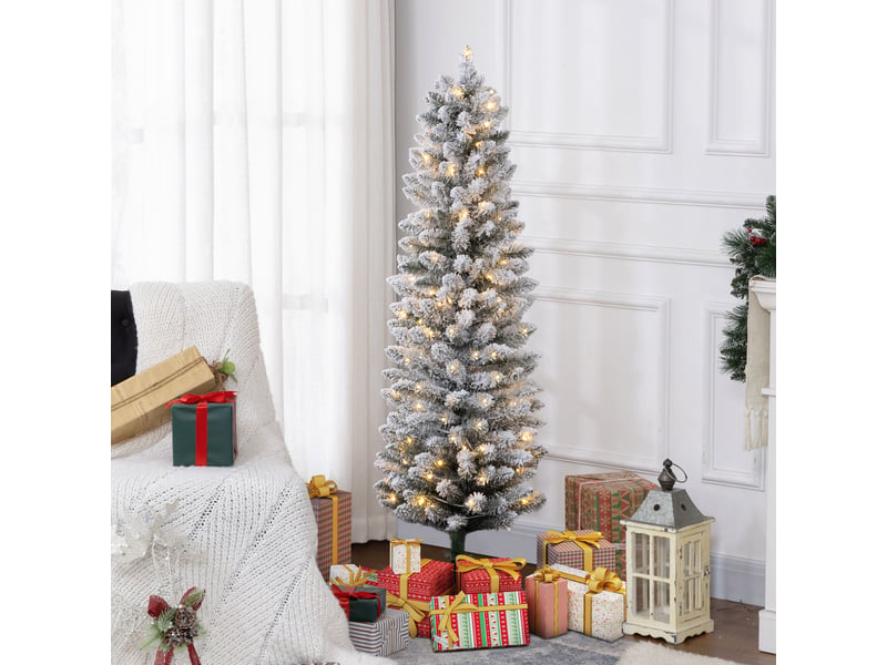  Sapin de noël enneigé avec 263 branches et lumières led blanches, en plastique et métal, ø45 x 150 cm, vert  - Conforama B