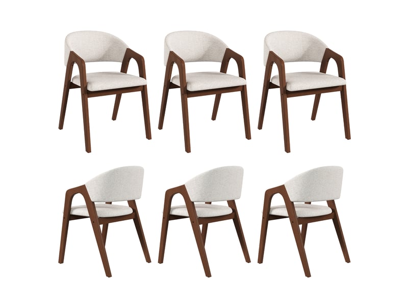 Lot de 6 chaises de salle à manger 55.5x60x83 cm structure en hévéa massif revêtement effet lin décor noyer et beige avoine OPULERANE TRADING LTD - Conforama A
