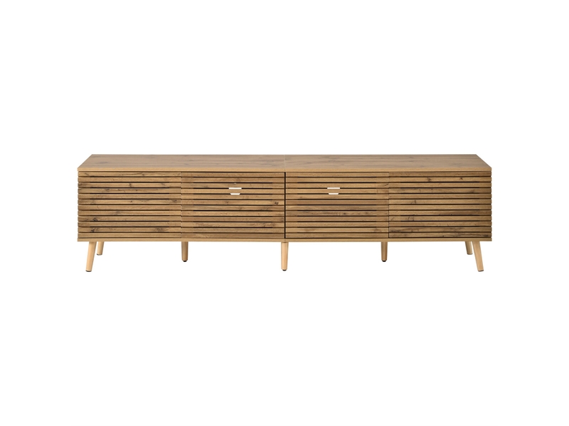  Meuble tv effet bois design à latte 4 portes rangement 180×40×46cm  - Conforama A